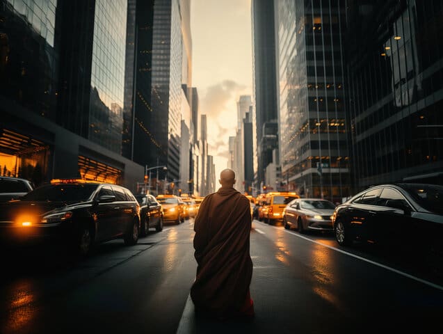 Monk walking down the street