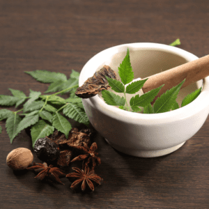 Ayurvedic Herbs with mortar and pestle